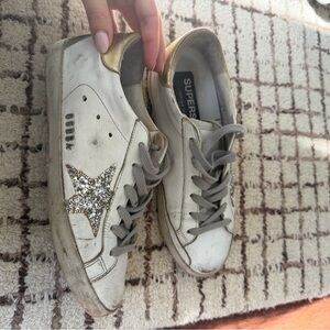 Golden Goose White and Glitter Star Sneakers
